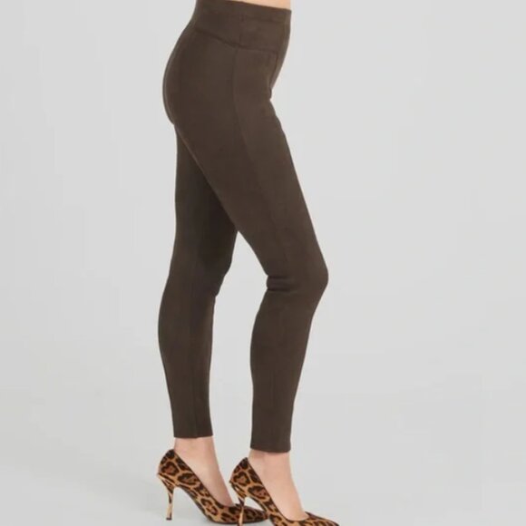 Spanx chocolate brown faux suede leggings size Medium - Picture 2 of 3